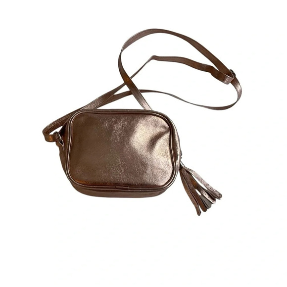 Moscardini Firenze Bag Rose Metallic Small Crossbody Leather Tassel 7”x5”x2.5” - Picture 2 of 10